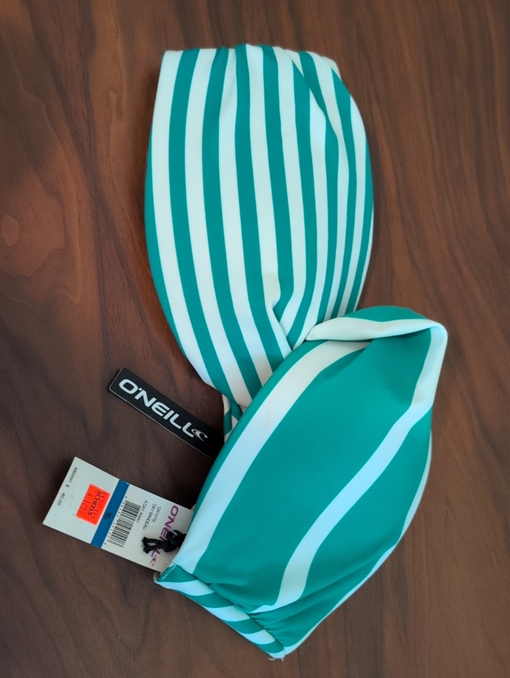 O'Neill Women's Green & White Striped Bandeau Bikini Top